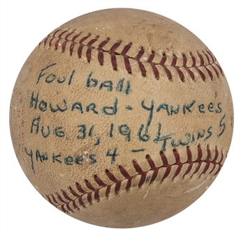1961 New York Yankees & Minnesota Twins Game Used OAL Cronin Baseball Attributed to the 8/31/1961 Game Between NY Yankees and Minnesota Twins at Metropolitan Stadium (MEARS)
